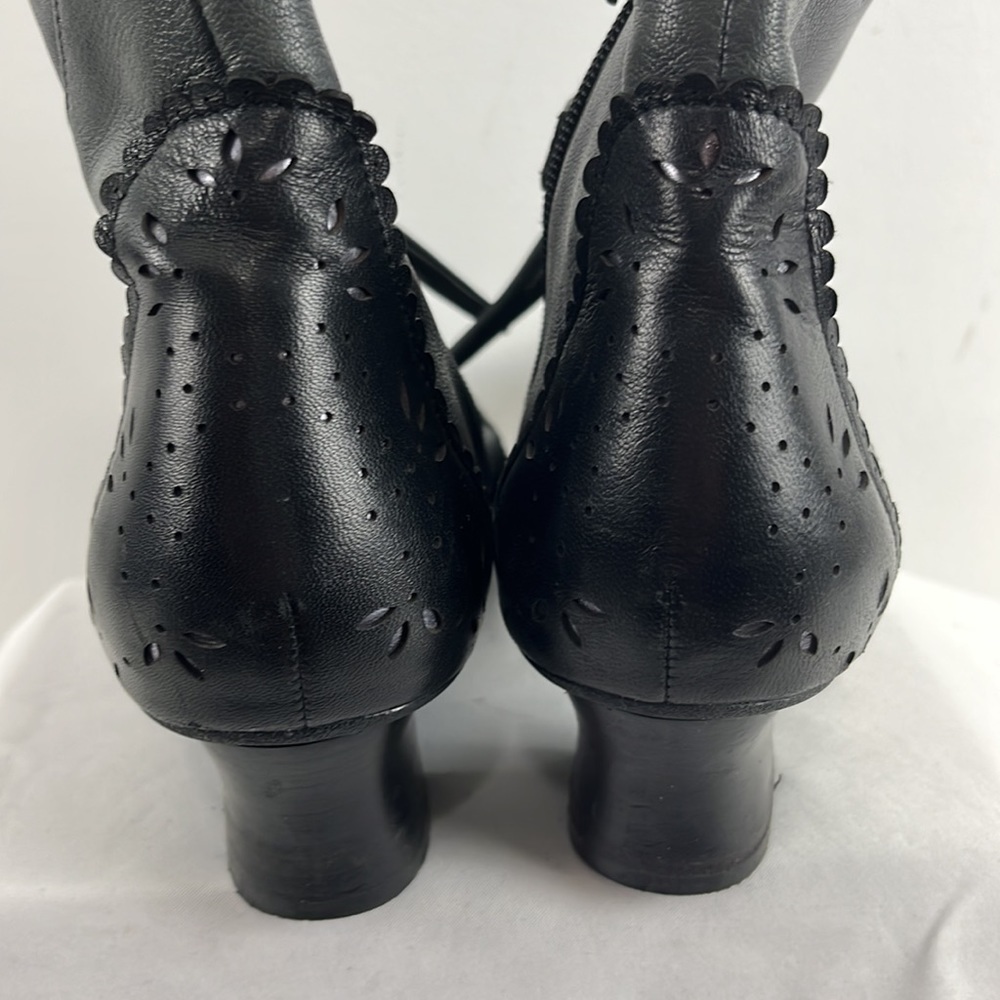 Marc Grey & Black Leather Booties w/ Eyelet Embellishments - Picture 9 of 13